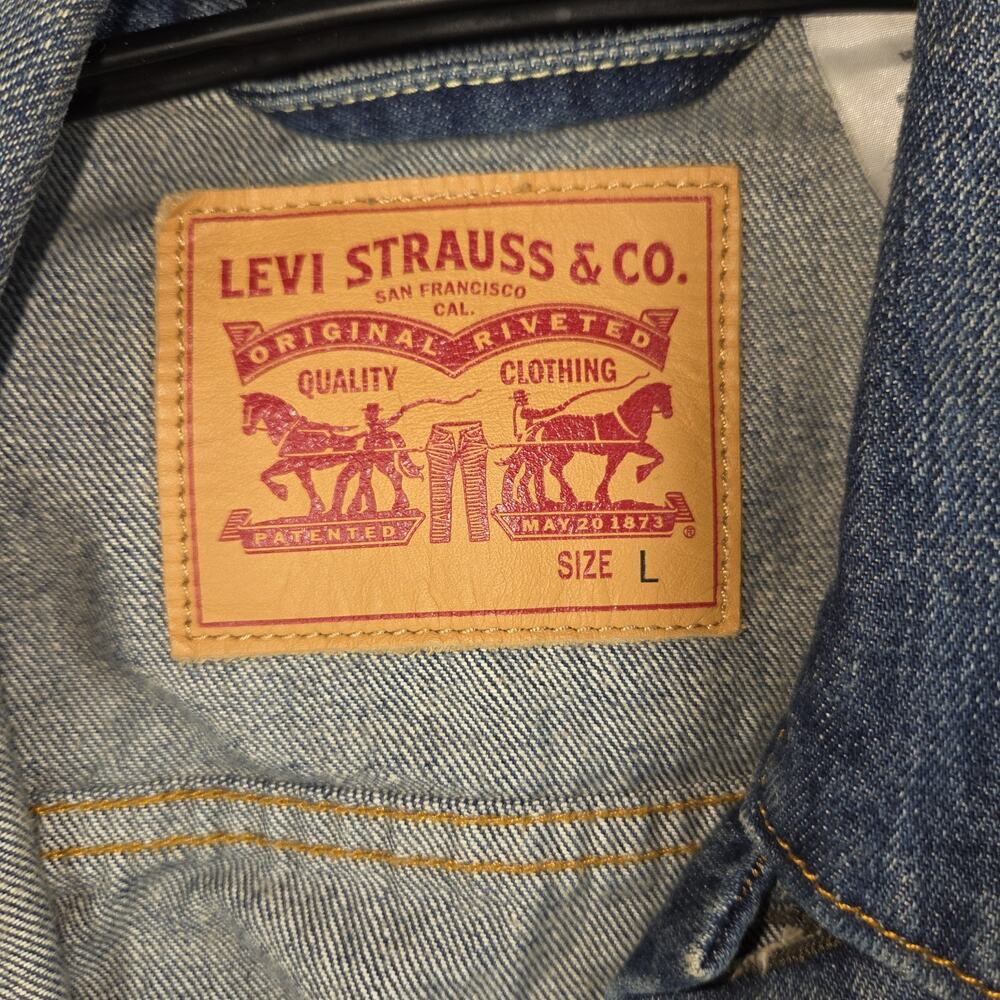 Levis Strauss Trucker Jean Jacket Mens Large 72334 Dark Denim Cotton Collared - Picture 3 of 13